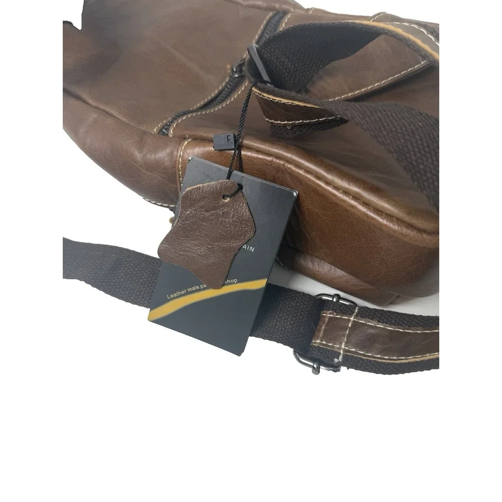 Leather Sling Bag Mens Chest Bag Casual Shoulder Crossbody Bags Travel Hiking...